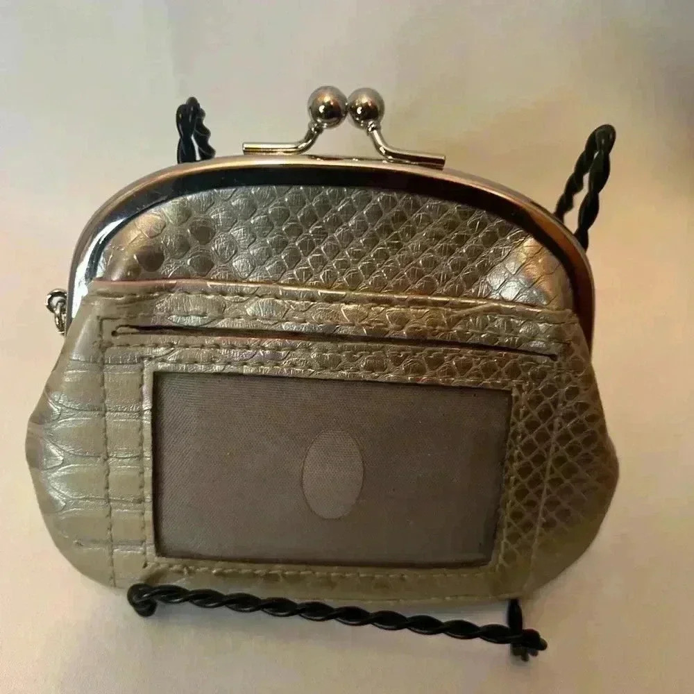 Vintage LIZ CLAIBORNE Gold Silver Textured Coin Change Purse Wallet keychain - Picture 3 of 7